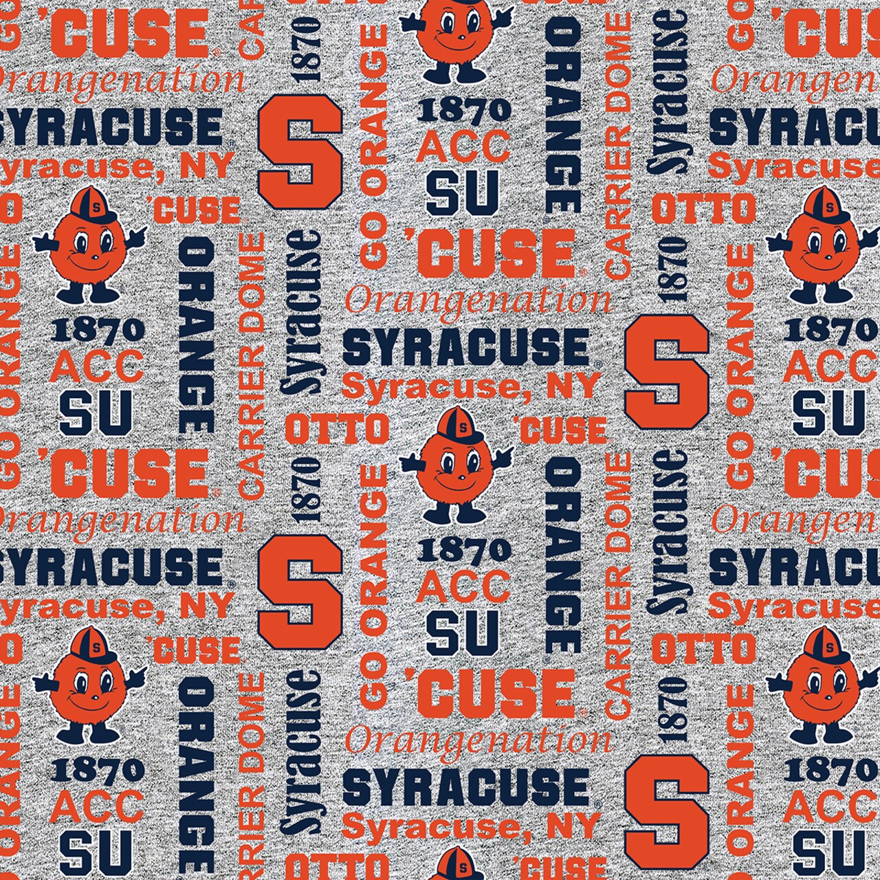 Sykel Enterprises-Syracuse University Fleece Fabric-Syracuse Orange Heather Verbiage Fleece Blanket Fabric-Sold by the yard